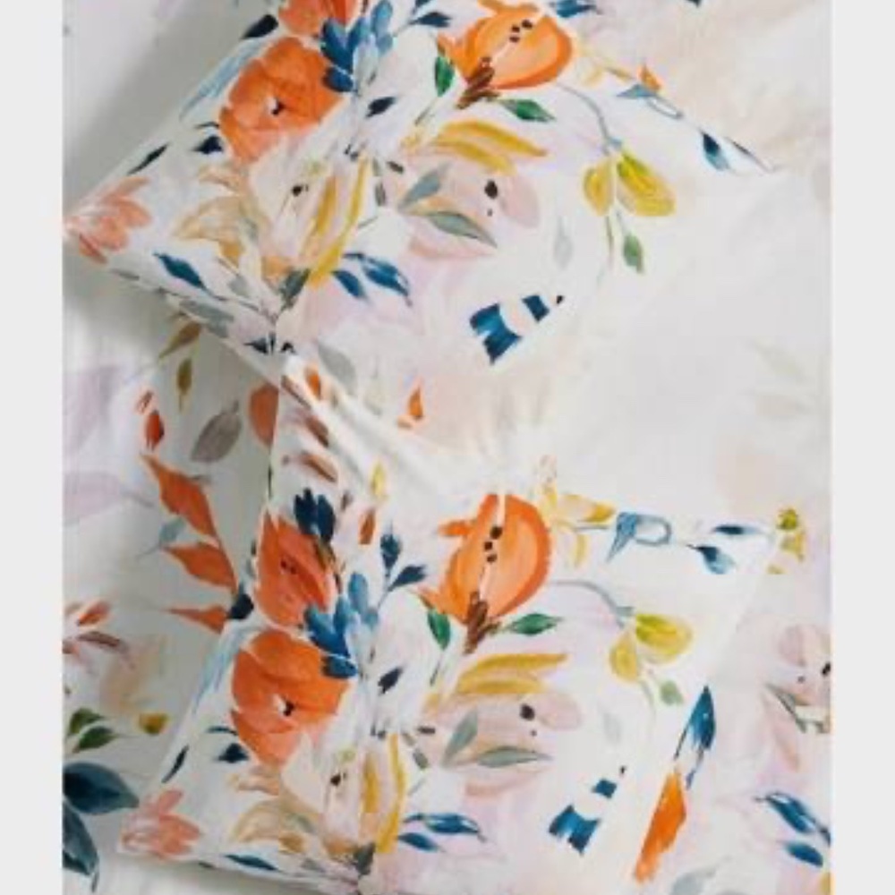NWT Set/2 Anthropologie Briony Euro Pillow Sham Cotton Watercolor Floral Print